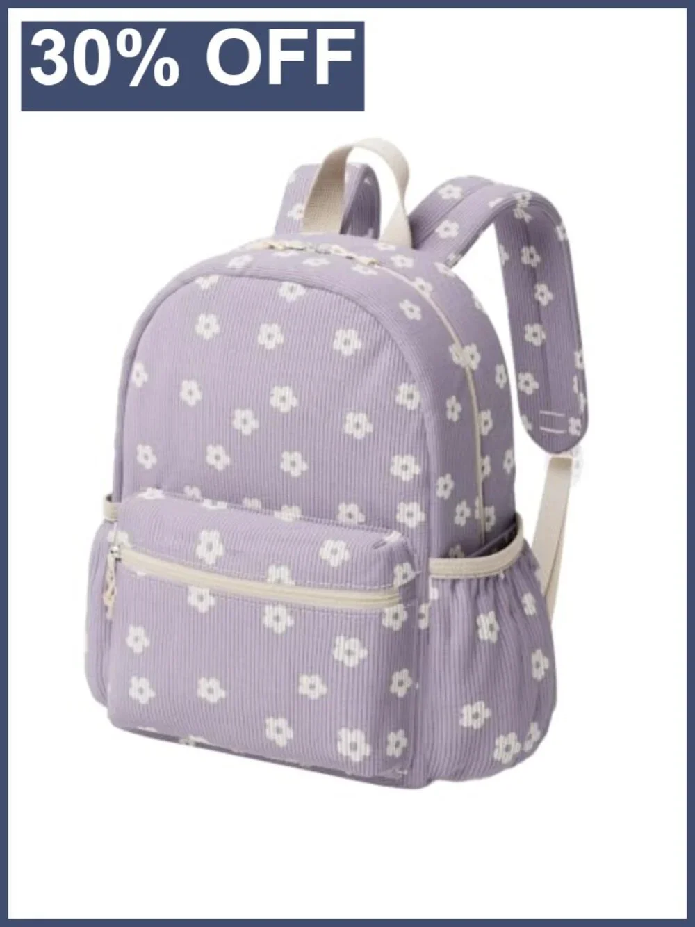 Kids Corduroy Backpack with Floral Print for School, Lightweight Daypack Ages